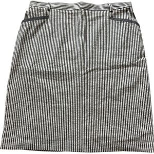Lucia Gray/Off White Seersucker Striped, Lined, Knee Length Pencil Skirt- 14